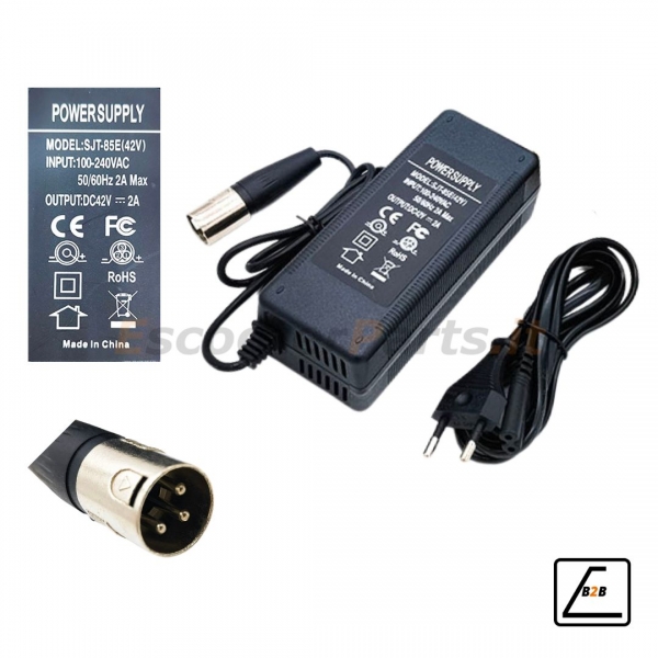 Carica Batteria 36V - 2A Connettore XLR a 3 Pin - Nero