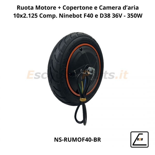 Ruota Motore Completa di Copertone 10x2.125 per Ninebot F40 e D38 36V - 350W
