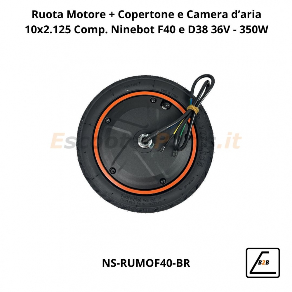 Ruota Motore Completa di Copertone 10x2.125 per Ninebot F40 e D38 36V - 350W