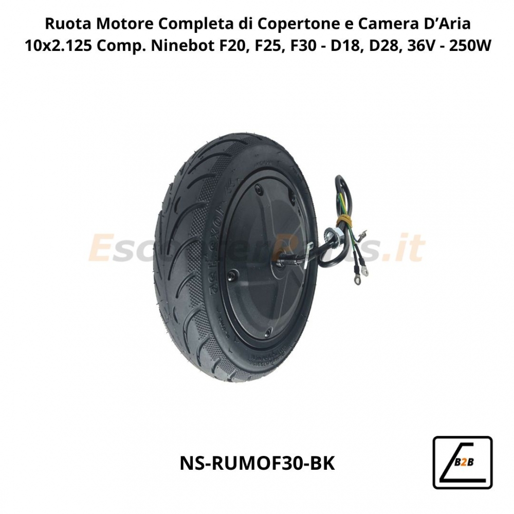 Ruota Motore Completa di Copertone 10x2.125 per Ninebot F25, F30, F40 36V - 300W