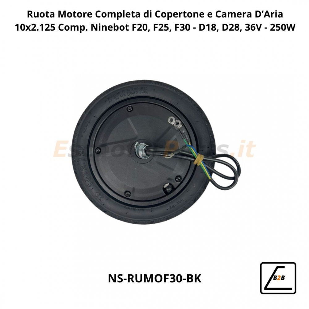 Ruota Motore Completa di Copertone 10x2.125 per Ninebot F25, F30, F40 36V - 300W