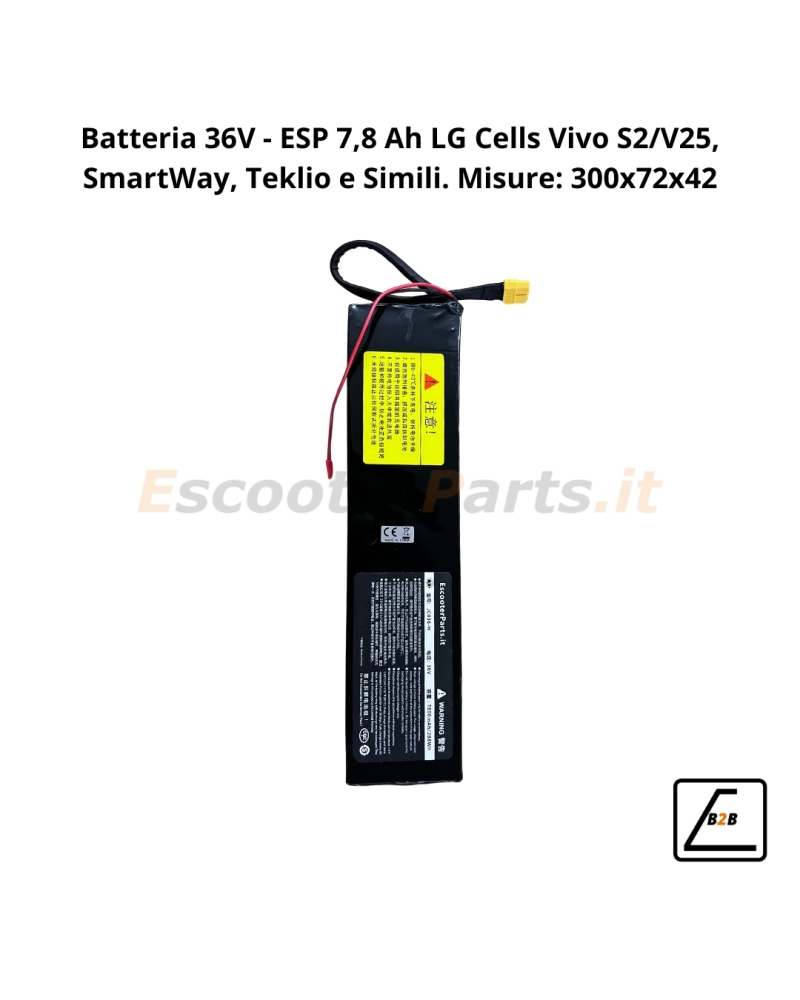 Batteria 36V - ESP 7,8 Ah LG Cells Vivo S2, SmartWay, Teklio Misure: 300x72x42