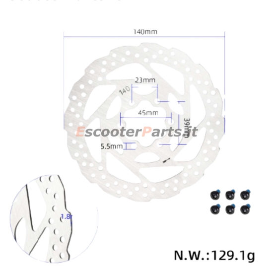 Disco Freno 140 mm 6 Fori a Margherita Comp.- Kugoo M4-M4 Pro KuKirin G2 Pro